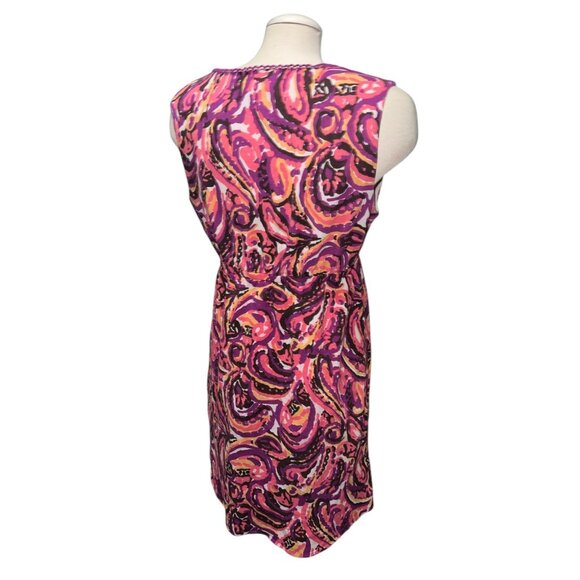 Merona Cotton Sleeveless Paisley V Neck Dress Sz Large Pink Purple Polyester Cas - Picture 5 of 11